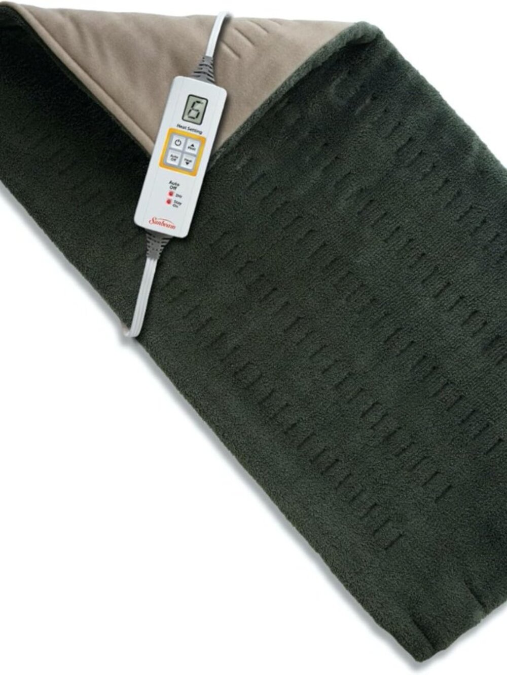 Sunbeam XL Heating Pad Back Neck Shoulder Pain Relief, 12 x 24, Green